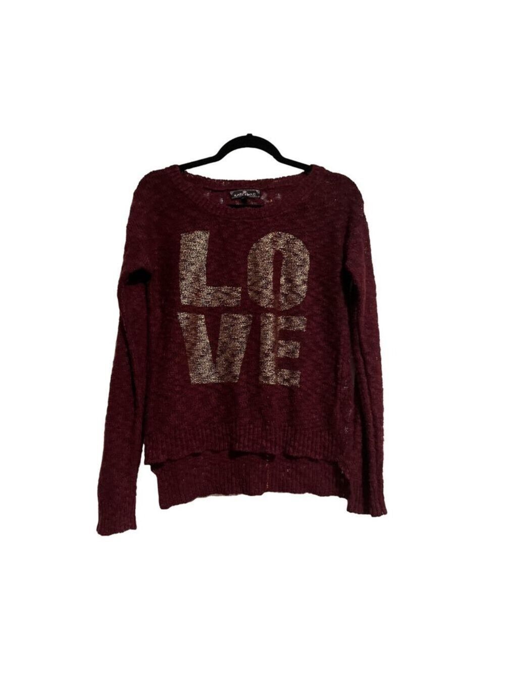 2 for $10 special☀️ Women's Almost Famous Burgundy Love Sweater Size L - Picture 1 of 5